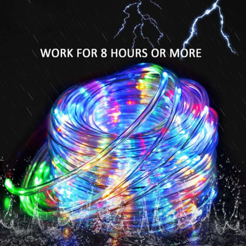 12m/7m Solar String Lights Garden Waterproof Tube Rope Lamp Christmas Garland Lights