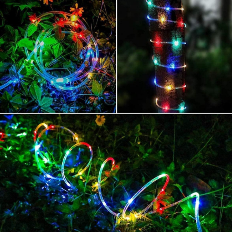 12m/7m Solar String Lights Garden Waterproof Tube Rope Lamp Christmas Garland Lights