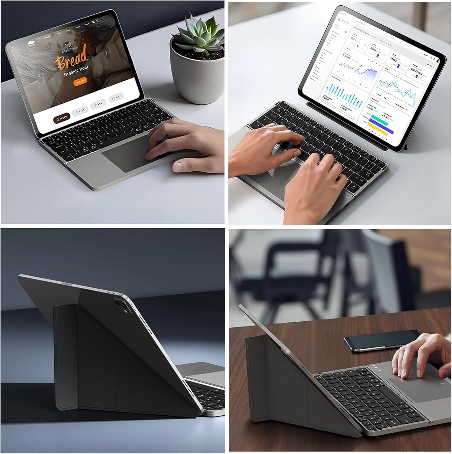 TouchFold Wireless Keyboard for iPad, Mobile & Laptop(Built-in Touchpad Control)