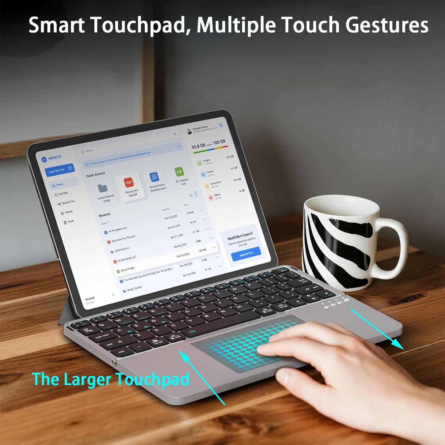 TouchFold Wireless Keyboard for iPad, Mobile & Laptop(Built-in Touchpad Control)