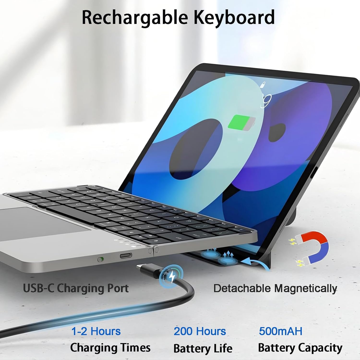 TouchFold Wireless Keyboard for iPad, Mobile & Laptop(Built-in Touchpad Control)