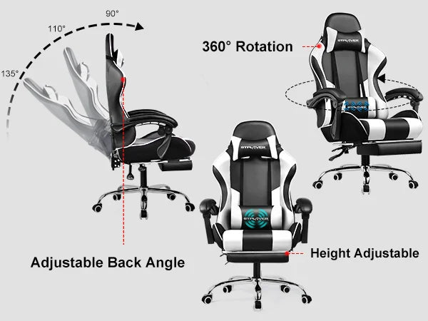 GTPLAYER Gaming Chair with Footrest – Ergonomic Office & Gaming Chair with Lumbar Support and Recline Function.