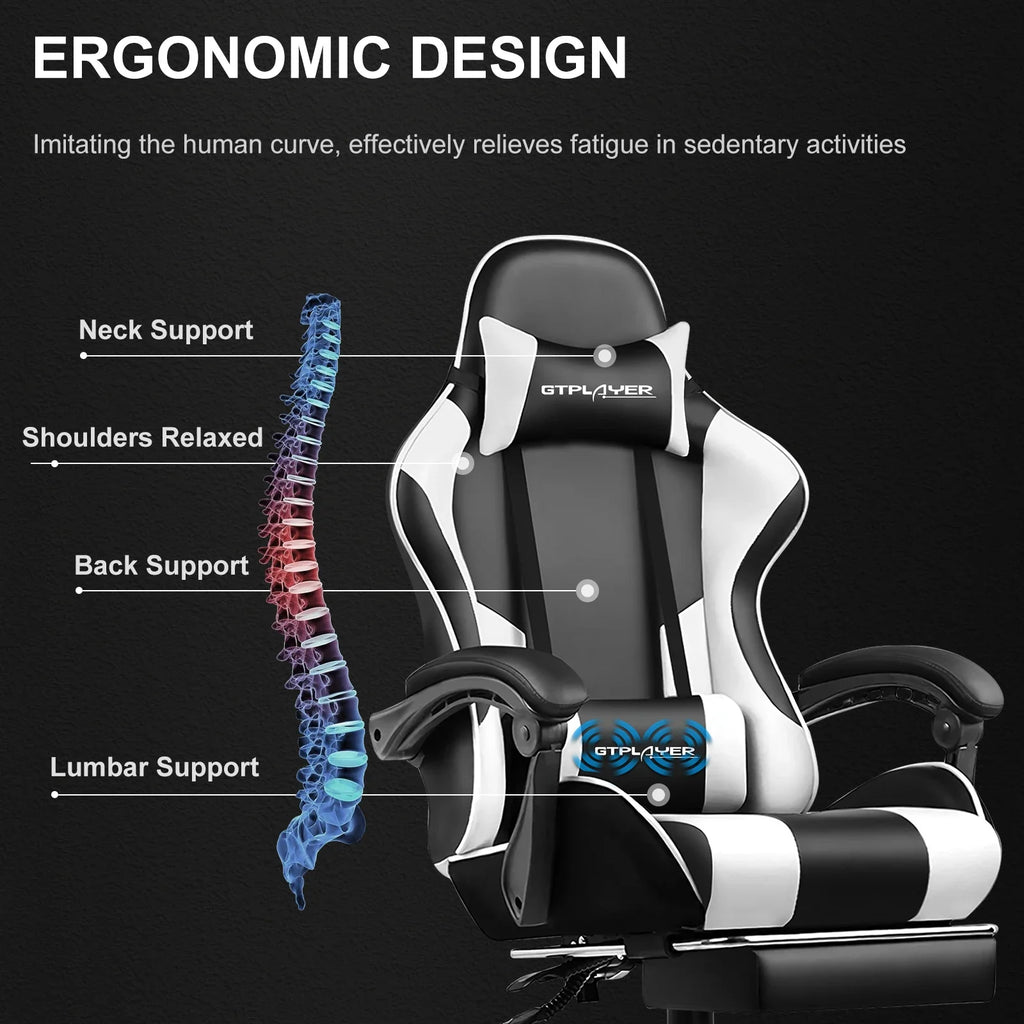 GTPLAYER Gaming Chair with Footrest – Ergonomic Office & Gaming Chair with Lumbar Support and Recline Function.