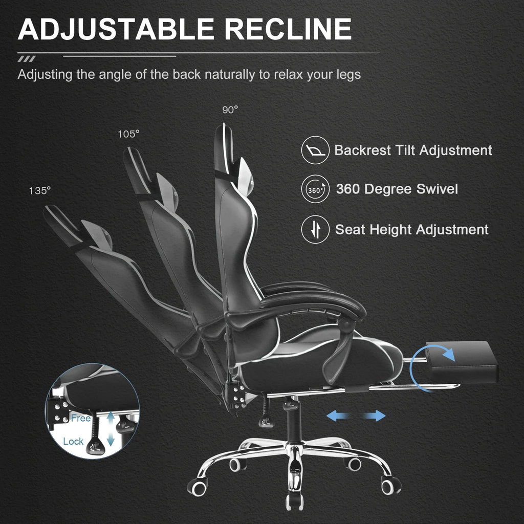 GTPLAYER Gaming Chair with Footrest – Ergonomic Office & Gaming Chair with Lumbar Support and Recline Function.