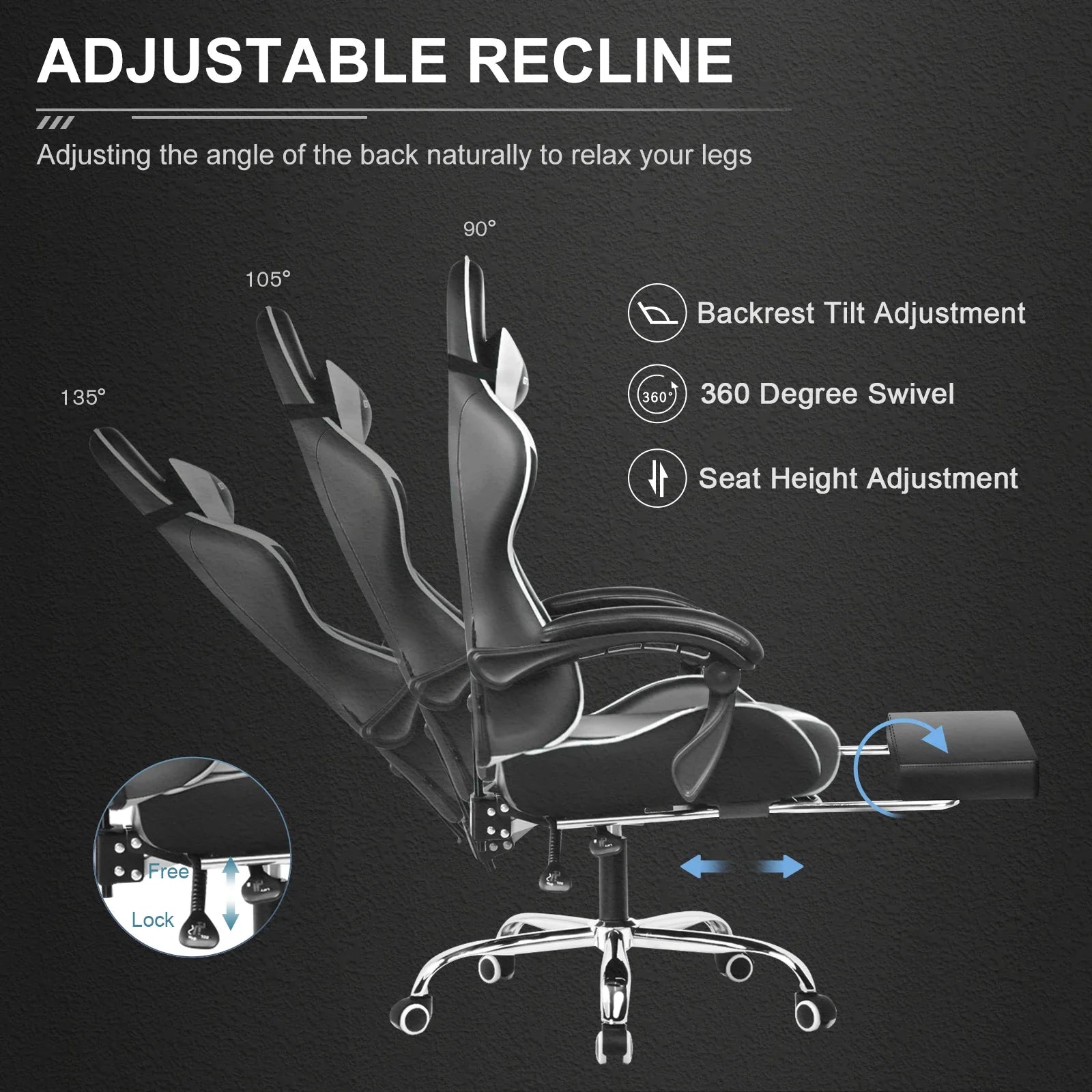 GTPLAYER Gaming Chair with Footrest – Ergonomic Office & Gaming Chair with Lumbar Support and Recline Function.