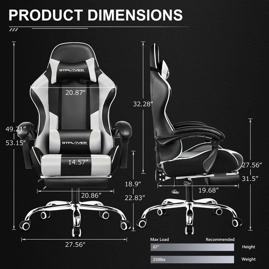 GTPLAYER Gaming Chair with Footrest – Ergonomic Office & Gaming Chair with Lumbar Support and Recline Function.