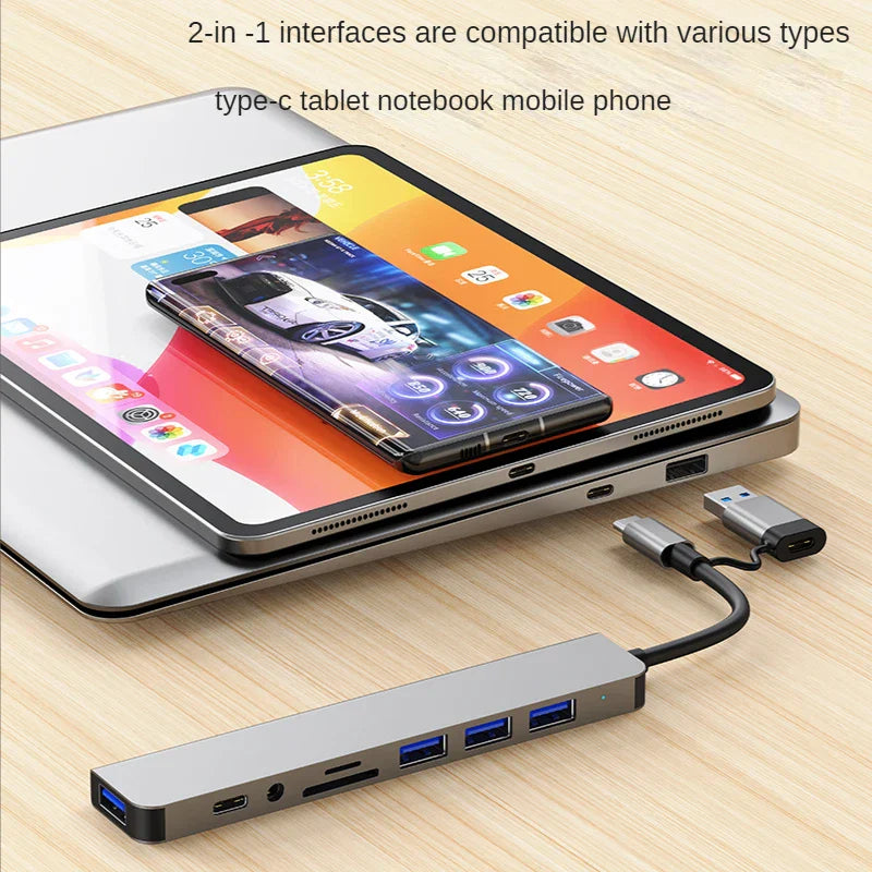 SmartGearPros 8-in-2 USB-C Hub – High-Speed Multiport Adapter with HDMI, USB & Card Reader for Seamless Connectivity