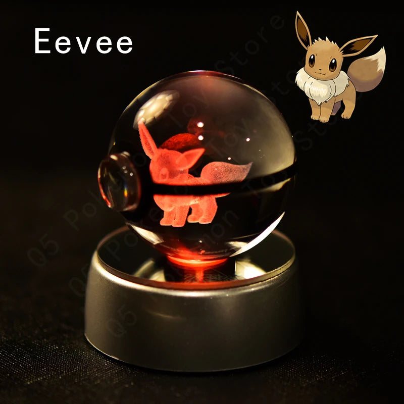 Pokémon 3D Crystal Ball Night Light – Premium LED Glass Globe Lamp with Pikachu, Mewtwo, Mew & Gengar on Illuminated Base