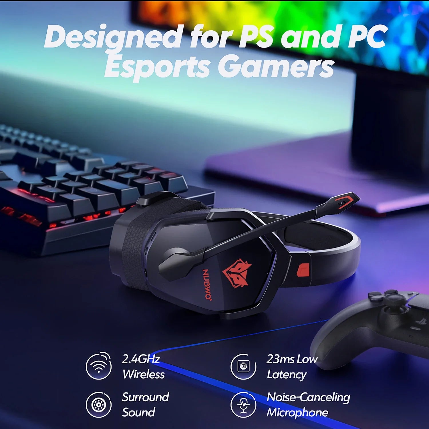 NUBWO G06 Wireless Gaming Headset 2.4GHz Bluetooth 5.3 with Mic 50mm Drivers