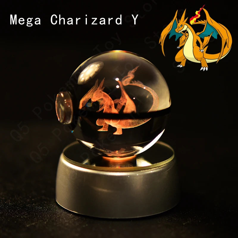 Pokémon 3D Crystal Ball Night Light – Premium LED Glass Globe Lamp with Pikachu, Mewtwo, Mew & Gengar on Illuminated Base
