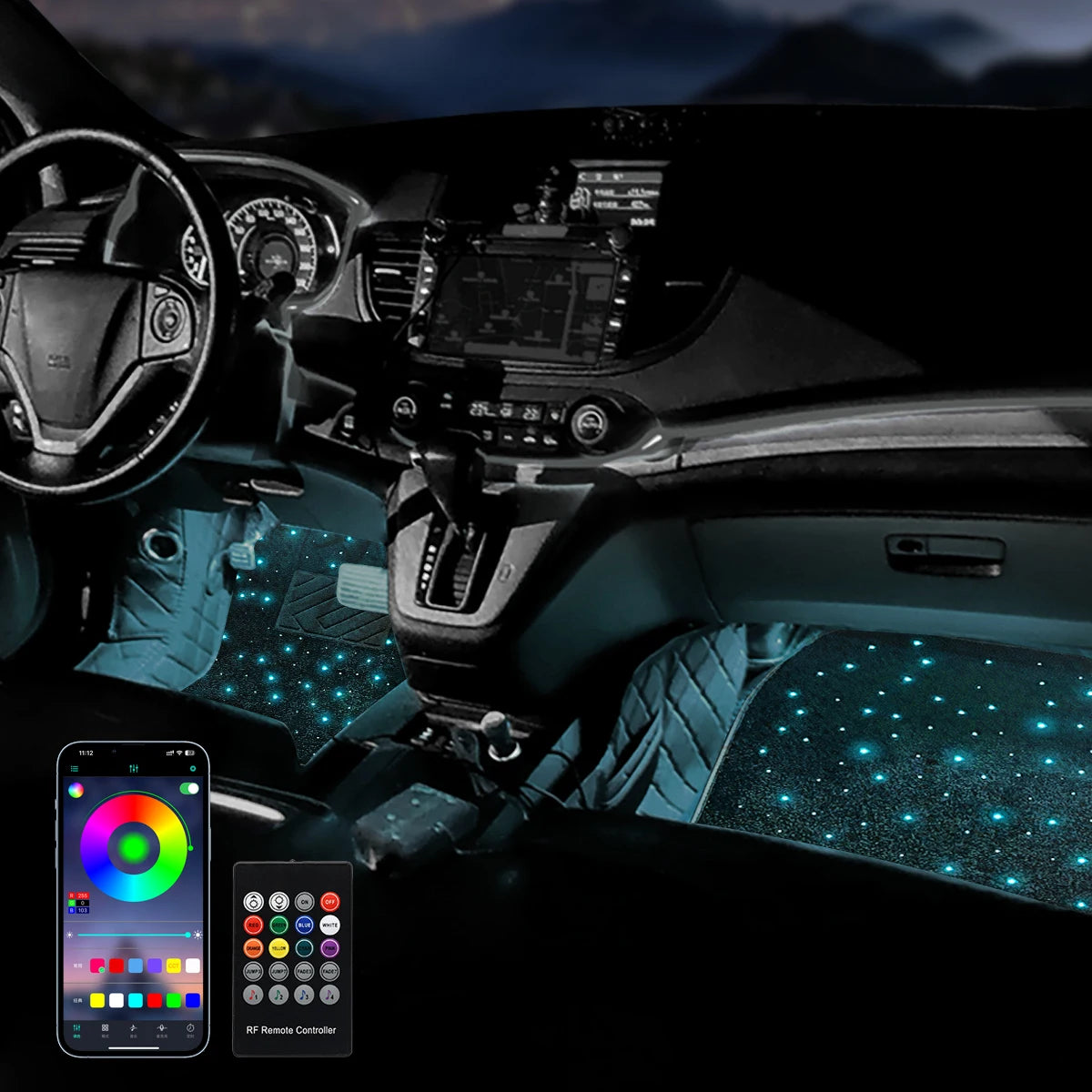 StarDrive RGB Car Floor Lights – Multi-Color LED Interior Ambient Lighting for Cars with App/Remote Control.