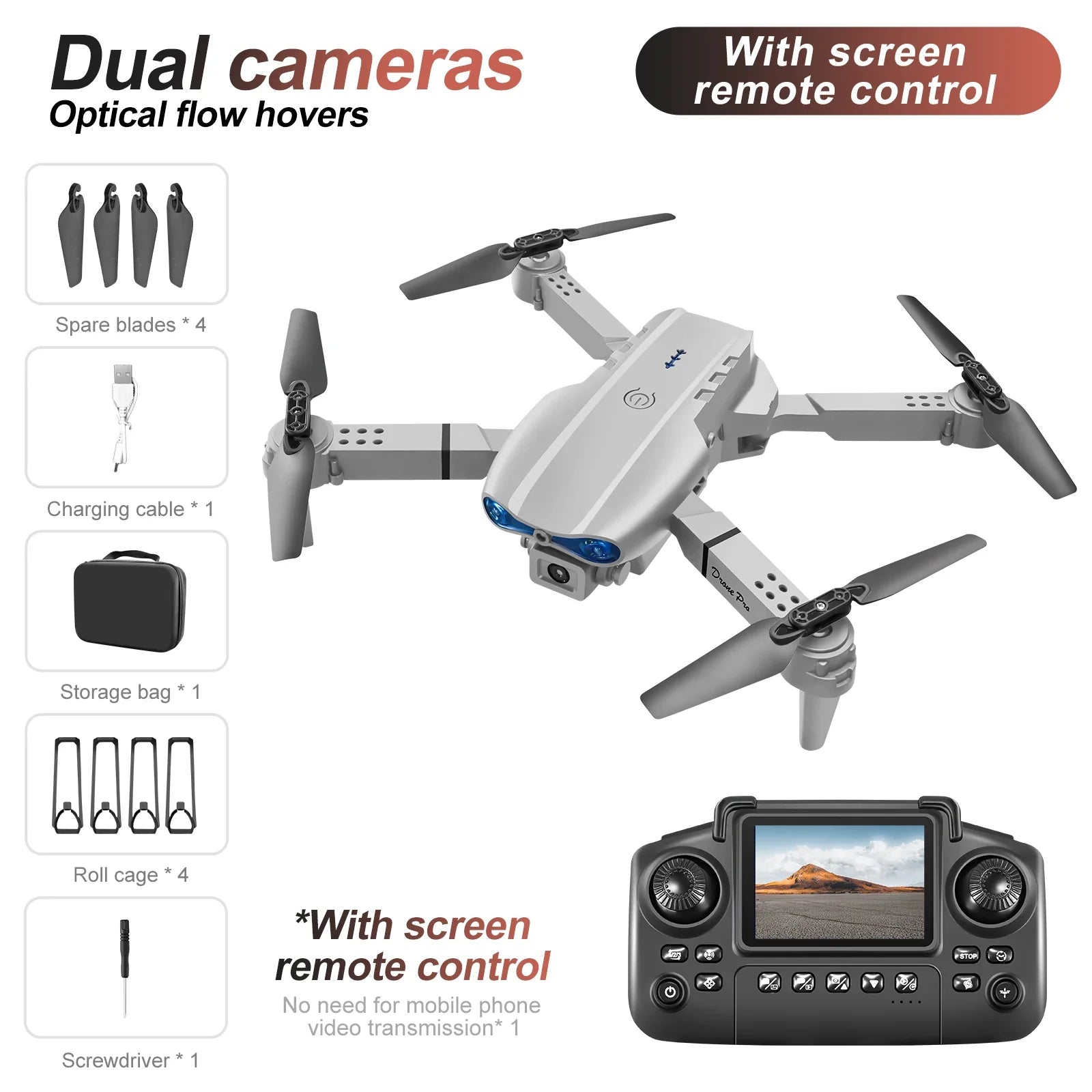 New E88/E99 Drone Remote Control with Screen Dual Camera Optical Flow Localization