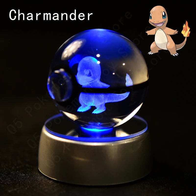 Pokémon 3D Crystal Ball Night Light – Premium LED Glass Globe Lamp with Pikachu, Mewtwo, Mew & Gengar on Illuminated Base