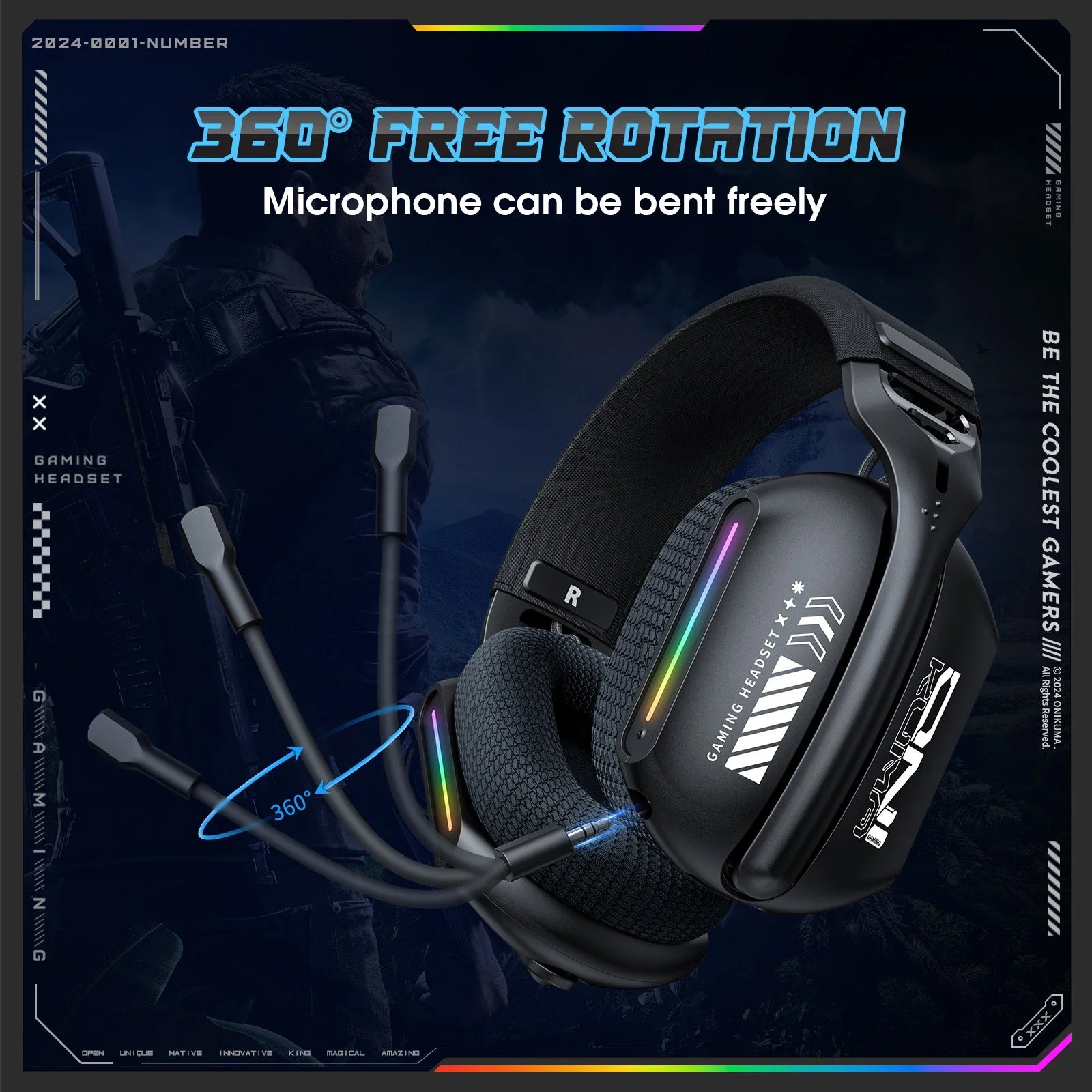 ONIKUMA GT808 Wireless Gaming Headset RGB Bluetooth 5.3 / 2.4G / 3.5mm with Mic