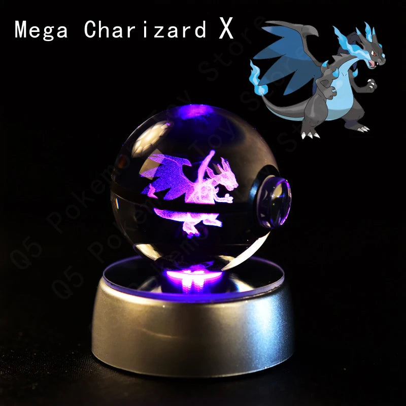 Pokémon 3D Crystal Ball Night Light – Premium LED Glass Globe Lamp with Pikachu, Mewtwo, Mew & Gengar on Illuminated Base