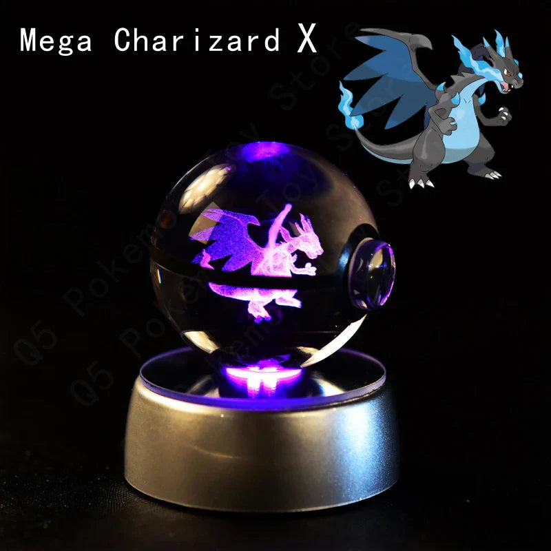 Pokémon 3D Crystal Ball Night Light – Premium LED Glass Globe Lamp with Pikachu, Mewtwo, Mew & Gengar on Illuminated Base