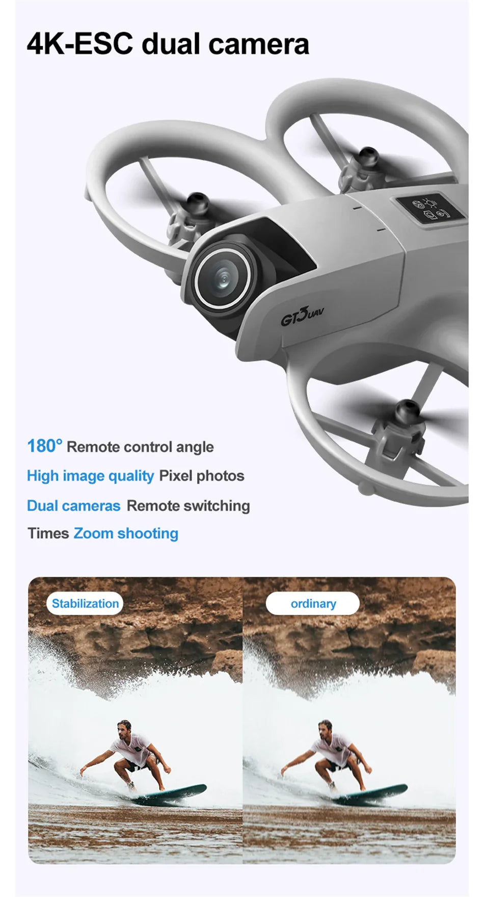 GT3 Drone 8K HD Dual Cameras 180° FPV 5G WIFI Brushless Motors Intelligence Obstacle Avoidance Foldable Quadcopters.