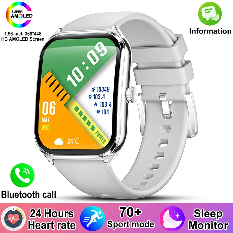 New Ultra Thin Smart Watch men 1.96" AMOLED HD Pixel Display Always Show Time BT Call Reminder Smartwatch Ladies For Android iOS