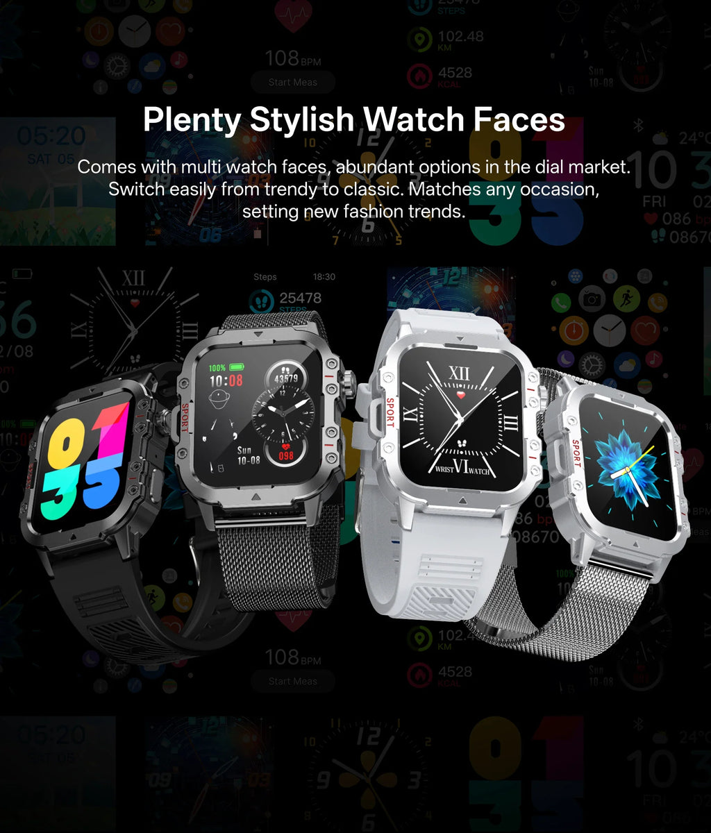 Men’s Military-Style Smart Watch | Bluetooth Call | Fitness & Activity Tracker | 1.44” Touch Screen | 3ATM Life Waterproof | Android & iOS