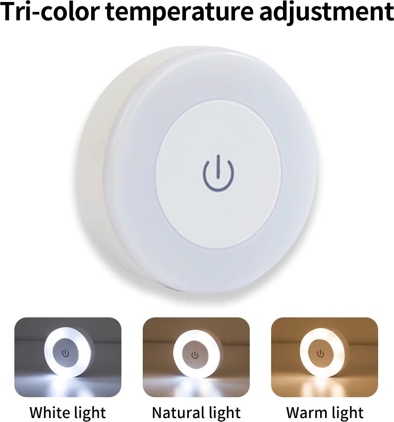 Touch-Dimmable Rechargeable LED Puck Night Light - Magnetic Mount, USB Charging