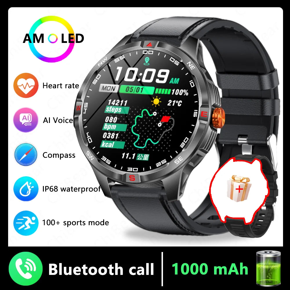 GPS Outdoor Military Men's Smart Watch 5ATM Waterproof Sports 1000 Battery Compass Health Monitoring Bluetooth Call Smartwatches