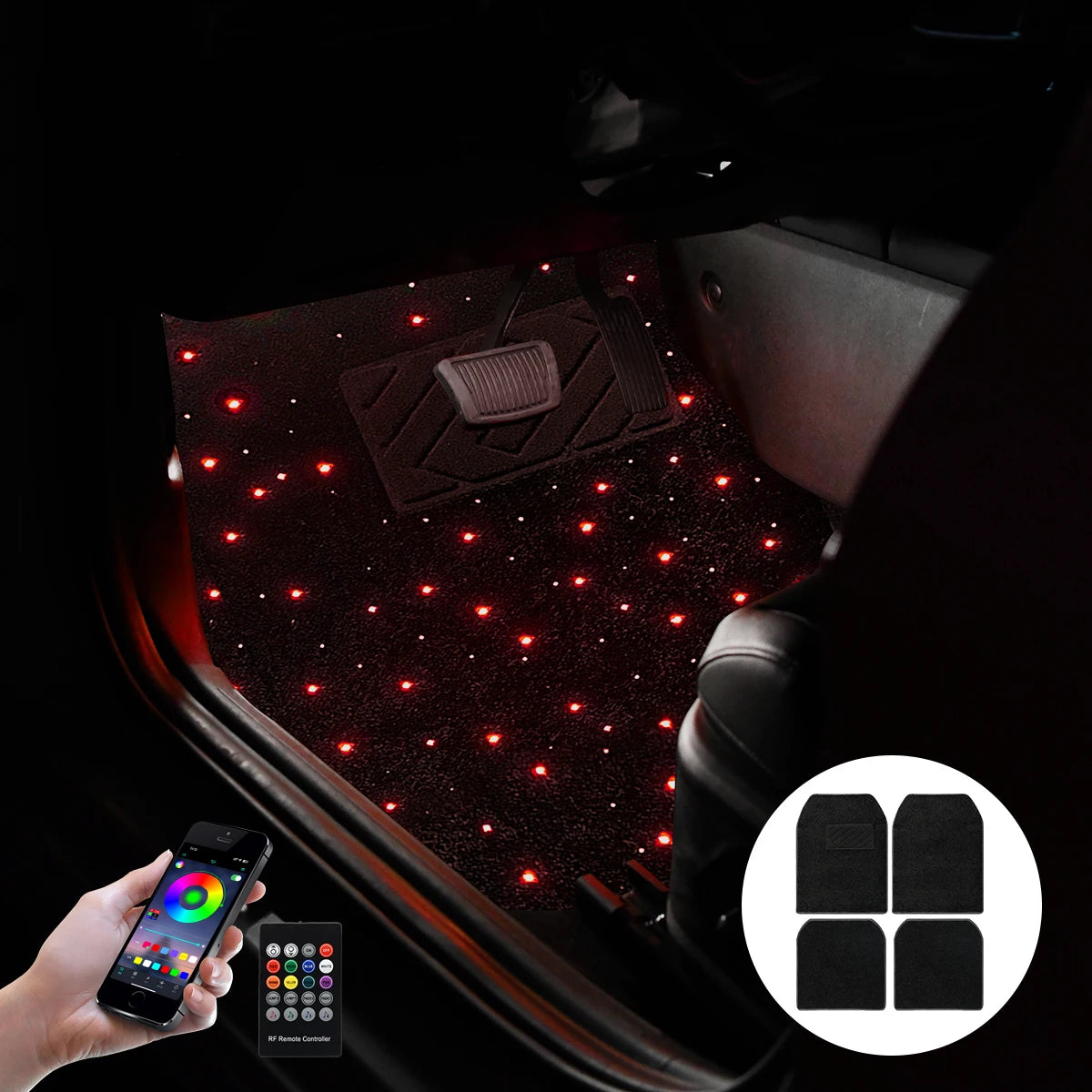StarDrive RGB Car Floor Lights – Multi-Color LED Interior Ambient Lighting for Cars with App/Remote Control.