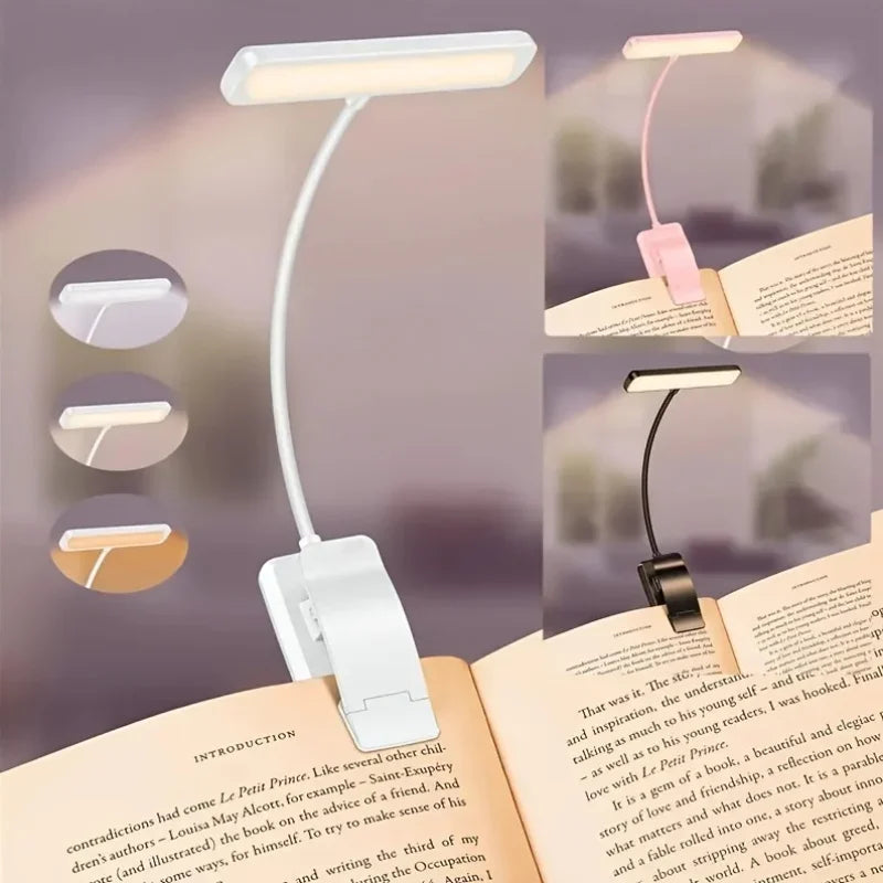 Smart Rechargeable Clip-On LED Reading Light – Portable Eye-Protection Book Lamp with Adjustable Brightness for Comfortable Night Reading