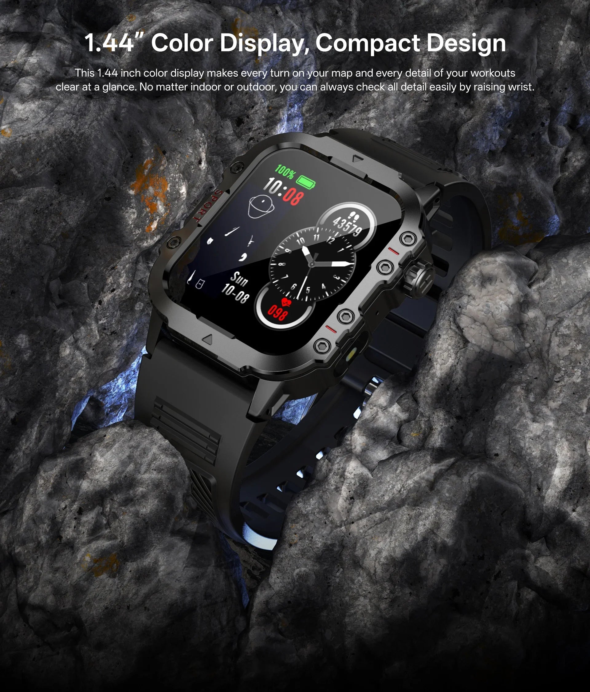 Men’s Military-Style Smart Watch | Bluetooth Call | Fitness & Activity Tracker | 1.44” Touch Screen | 3ATM Life Waterproof | Android & iOS