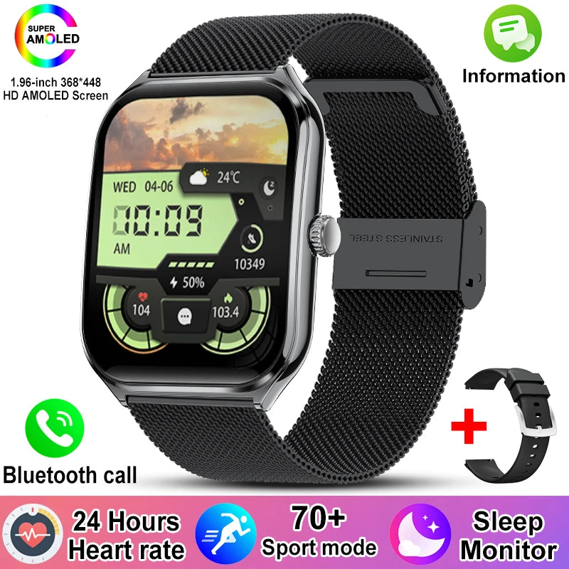 New Ultra Thin Smart Watch men 1.96" AMOLED HD Pixel Display Always Show Time BT Call Reminder Smartwatch Ladies For Android iOS