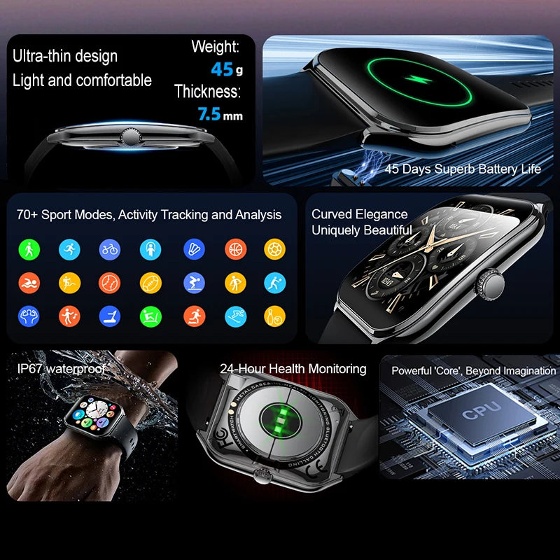 New Ultra Thin Smart Watch men 1.96" AMOLED HD Pixel Display Always Show Time BT Call Reminder Smartwatch Ladies For Android iOS