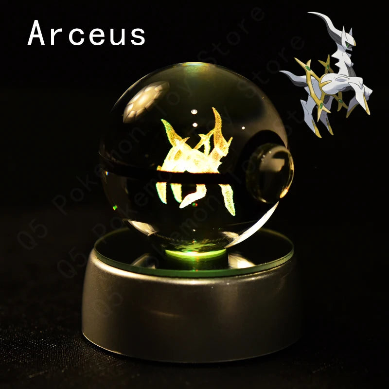 Pokémon 3D Crystal Ball Night Light – Premium LED Glass Globe Lamp with Pikachu, Mewtwo, Mew & Gengar on Illuminated Base