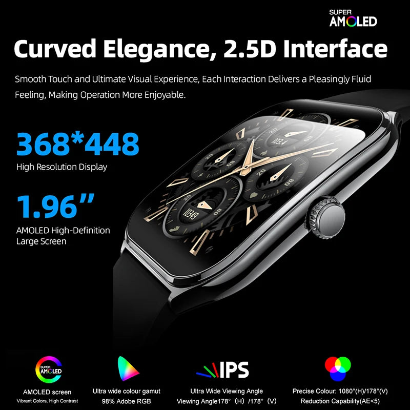 New Ultra Thin Smart Watch men 1.96" AMOLED HD Pixel Display Always Show Time BT Call Reminder Smartwatch Ladies For Android iOS