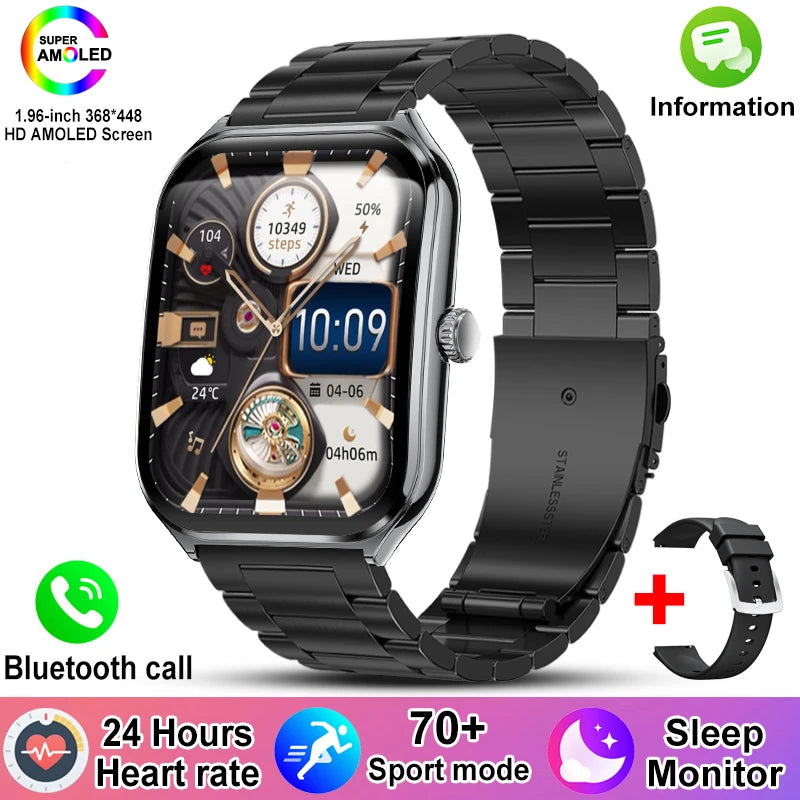 New Ultra Thin Smart Watch men 1.96" AMOLED HD Pixel Display Always Show Time BT Call Reminder Smartwatch Ladies For Android iOS