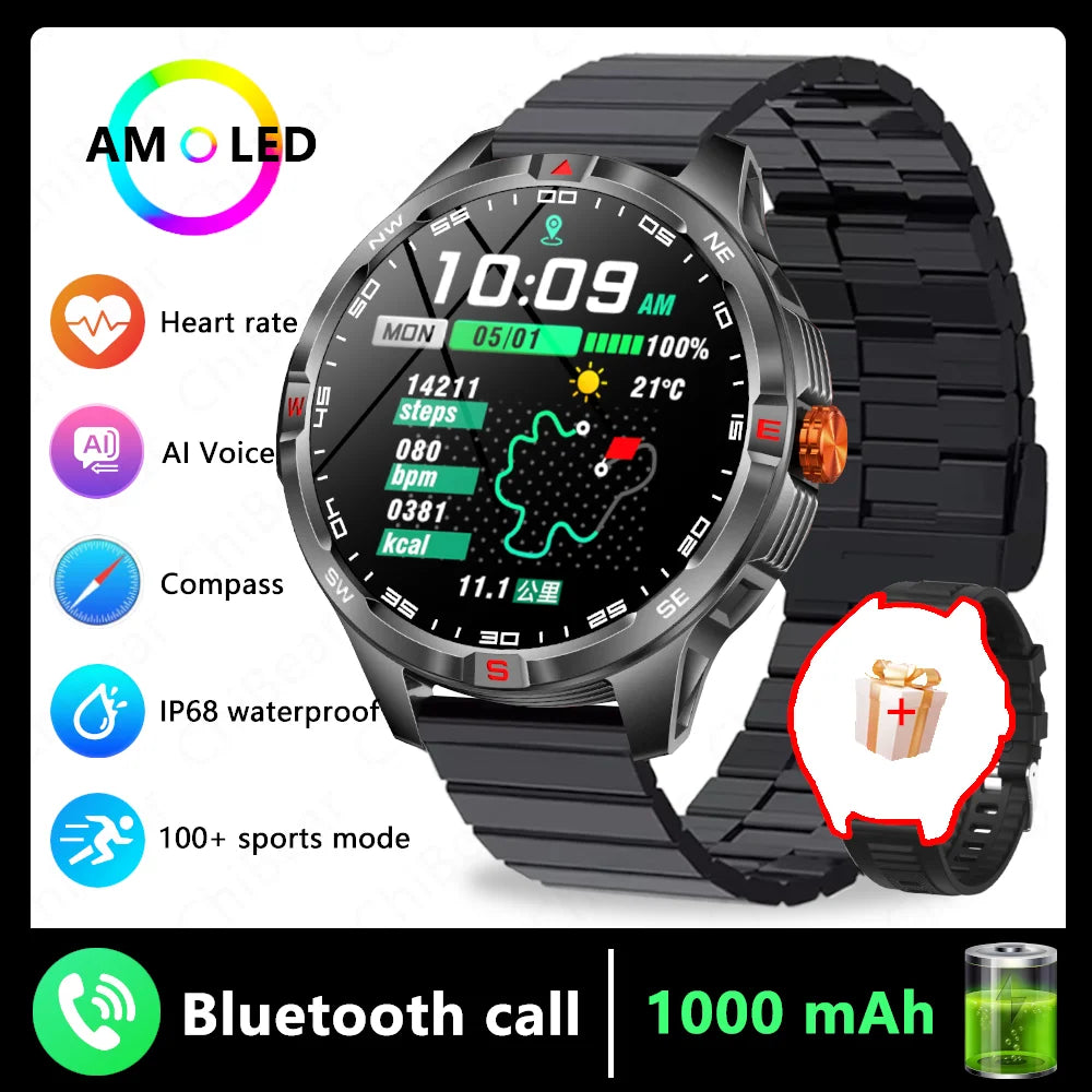 GPS Outdoor Military Men's Smart Watch 5ATM Waterproof Sports 1000 Battery Compass Health Monitoring Bluetooth Call Smartwatches