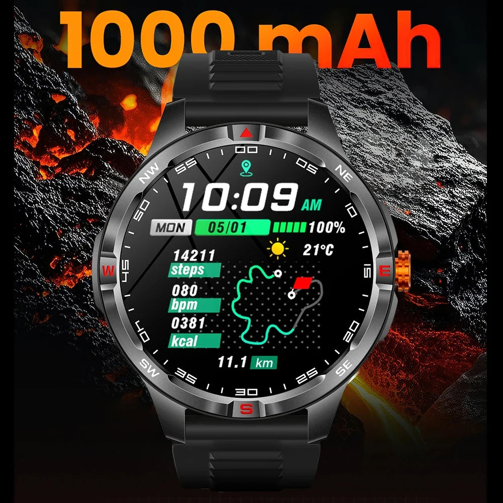 GPS Outdoor Military Men's Smart Watch 5ATM Waterproof Sports 1000 Battery Compass Health Monitoring Bluetooth Call Smartwatches