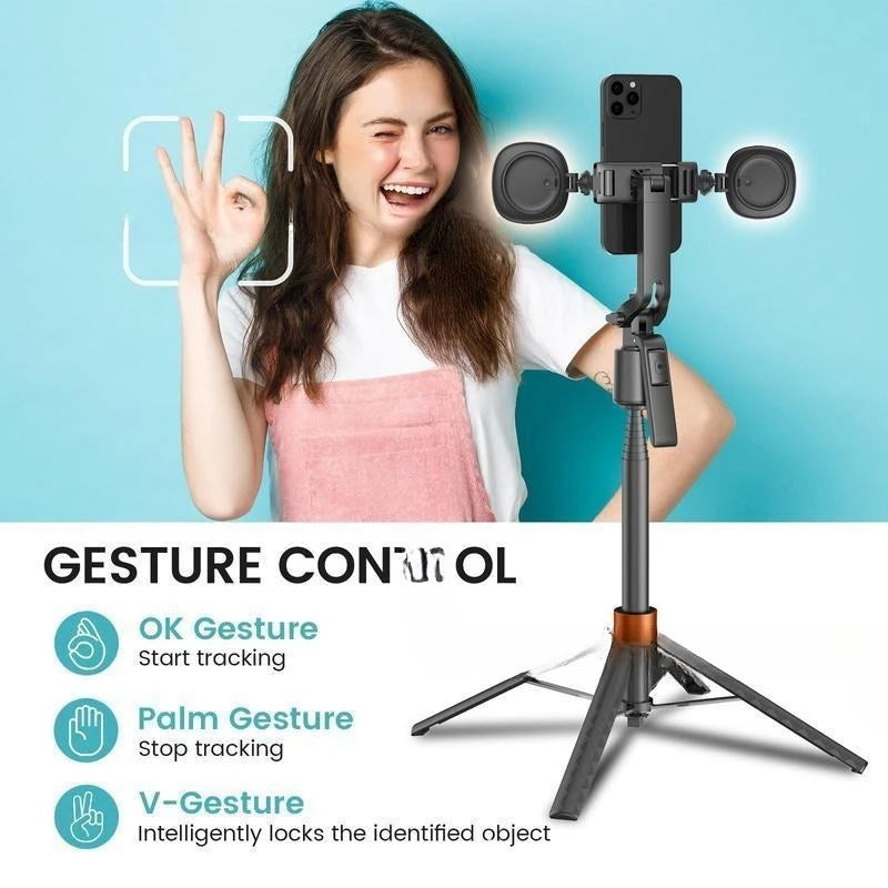 TrackShot AI Smart Tripod – Intelligent Auto Face Tracking Phone Stand with LED Fill Lights for Professional Content Creation
