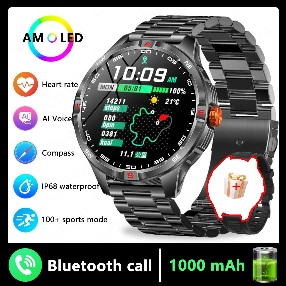 GPS Outdoor Military Men's Smart Watch 5ATM Waterproof Sports 1000 Battery Compass Health Monitoring Bluetooth Call Smartwatches