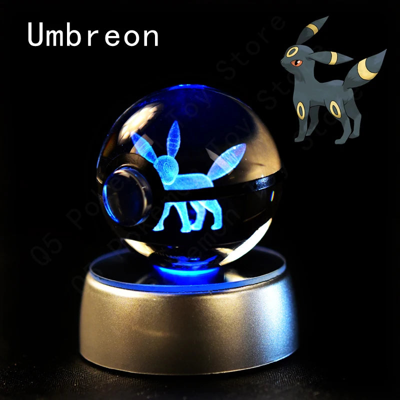 Pokémon 3D Crystal Ball Night Light – Premium LED Glass Globe Lamp with Pikachu, Mewtwo, Mew & Gengar on Illuminated Base