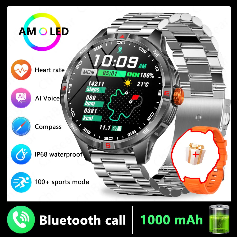 GPS Outdoor Military Men's Smart Watch 5ATM Waterproof Sports 1000 Battery Compass Health Monitoring Bluetooth Call Smartwatches