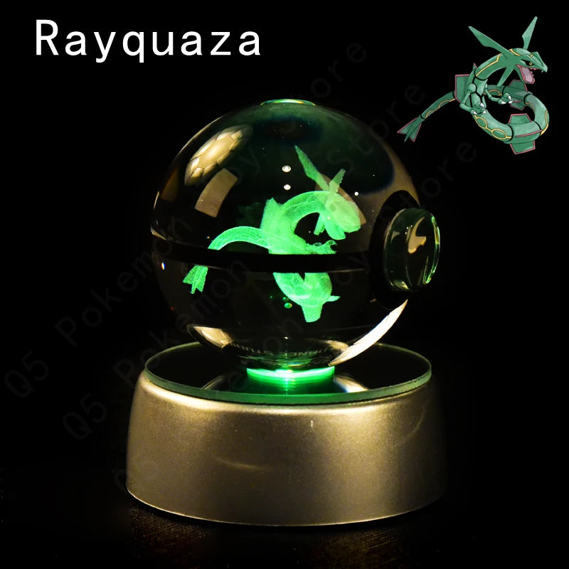Pokémon 3D Crystal Ball Night Light – Premium LED Glass Globe Lamp with Pikachu, Mewtwo, Mew & Gengar on Illuminated Base