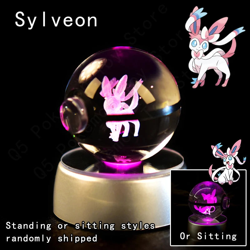 Pokémon 3D Crystal Ball Night Light – Premium LED Glass Globe Lamp with Pikachu, Mewtwo, Mew & Gengar on Illuminated Base