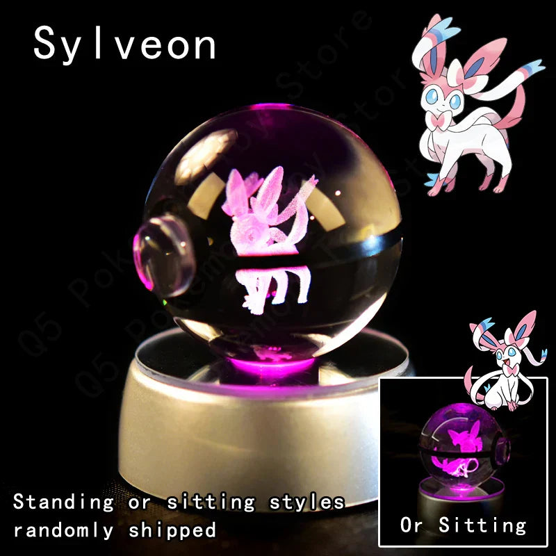 Pokémon 3D Crystal Ball Night Light – Premium LED Glass Globe Lamp with Pikachu, Mewtwo, Mew & Gengar on Illuminated Base