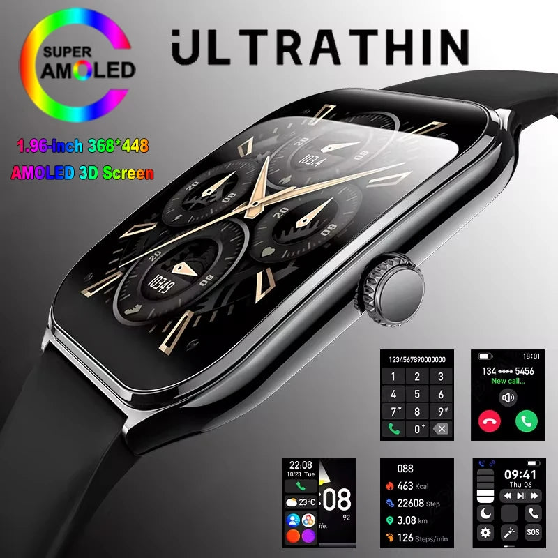 New Ultra Thin Smart Watch men 1.96" AMOLED HD Pixel Display Always Show Time BT Call Reminder Smartwatch Ladies For Android iOS