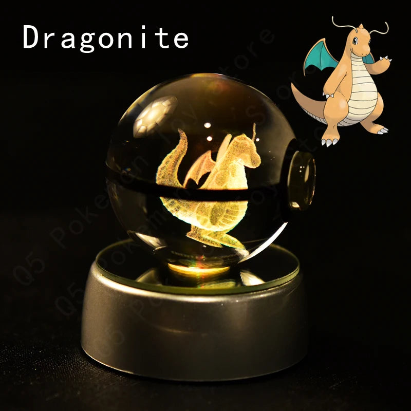 Pokémon 3D Crystal Ball Night Light – Premium LED Glass Globe Lamp with Pikachu, Mewtwo, Mew & Gengar on Illuminated Base