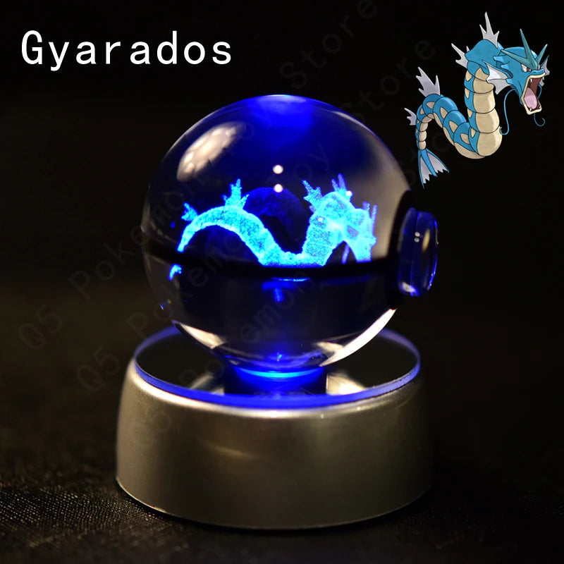 Pokémon 3D Crystal Ball Night Light – Premium LED Glass Globe Lamp with Pikachu, Mewtwo, Mew & Gengar on Illuminated Base