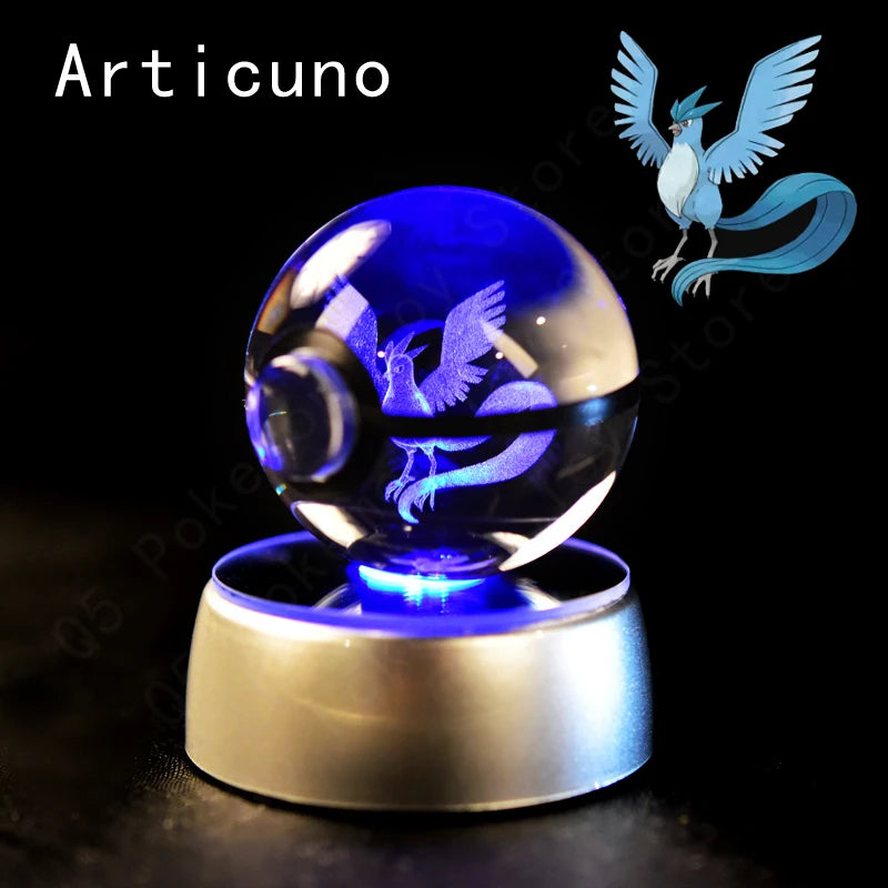 Pokémon 3D Crystal Ball Night Light – Premium LED Glass Globe Lamp with Pikachu, Mewtwo, Mew & Gengar on Illuminated Base