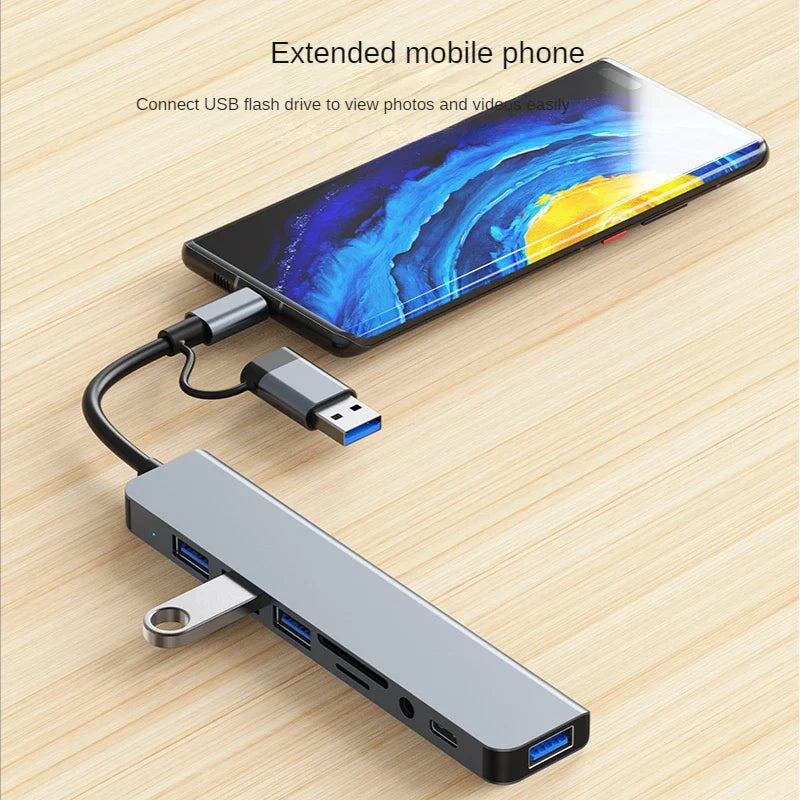SmartGearPros 8-in-2 USB-C Hub – High-Speed Multiport Adapter with HDMI, USB & Card Reader for Seamless Connectivity