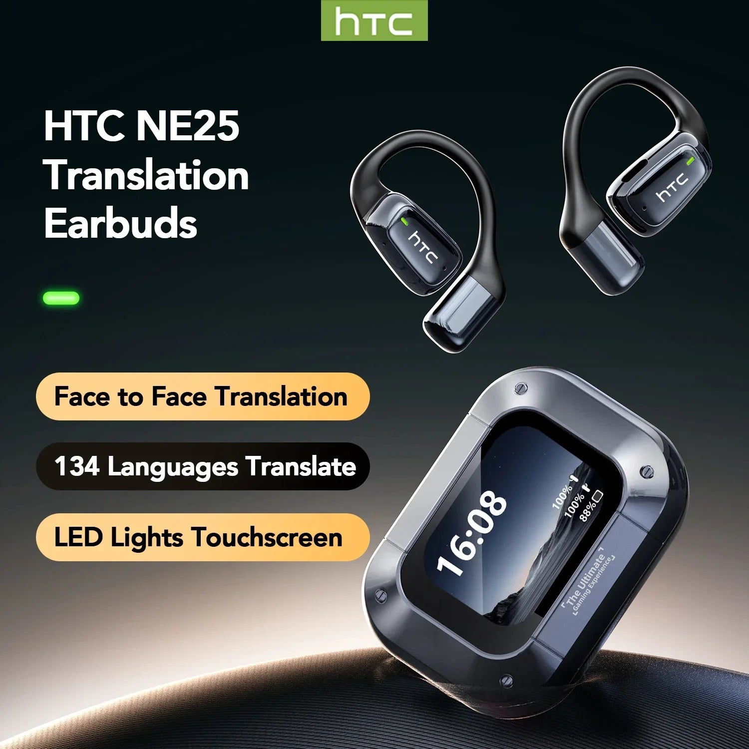 【AI Translator Earbuds】HTC NE25 Bluetooth Earphones LCD Touch Screen Sport Wireless Headphones Long Life with HD Mic