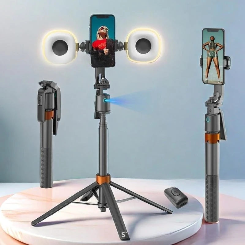 TrackShot AI Smart Tripod – Intelligent Auto Face Tracking Phone Stand with LED Fill Lights for Professional Content Creation