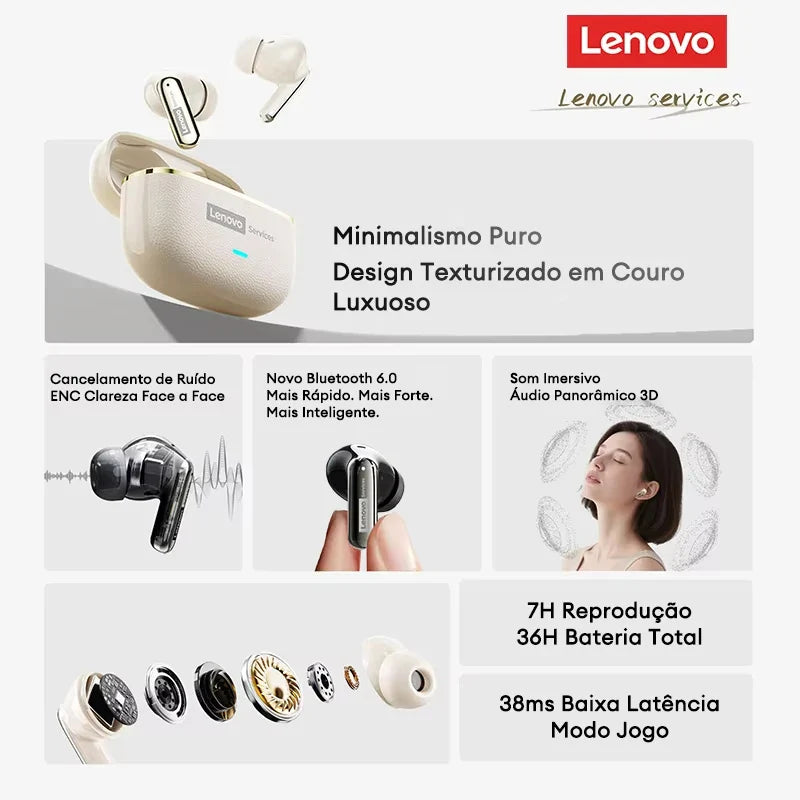 Lenovo LE208 TWS Leather Wireless Earphones – ENC Noise Reduction & Gaming Mode